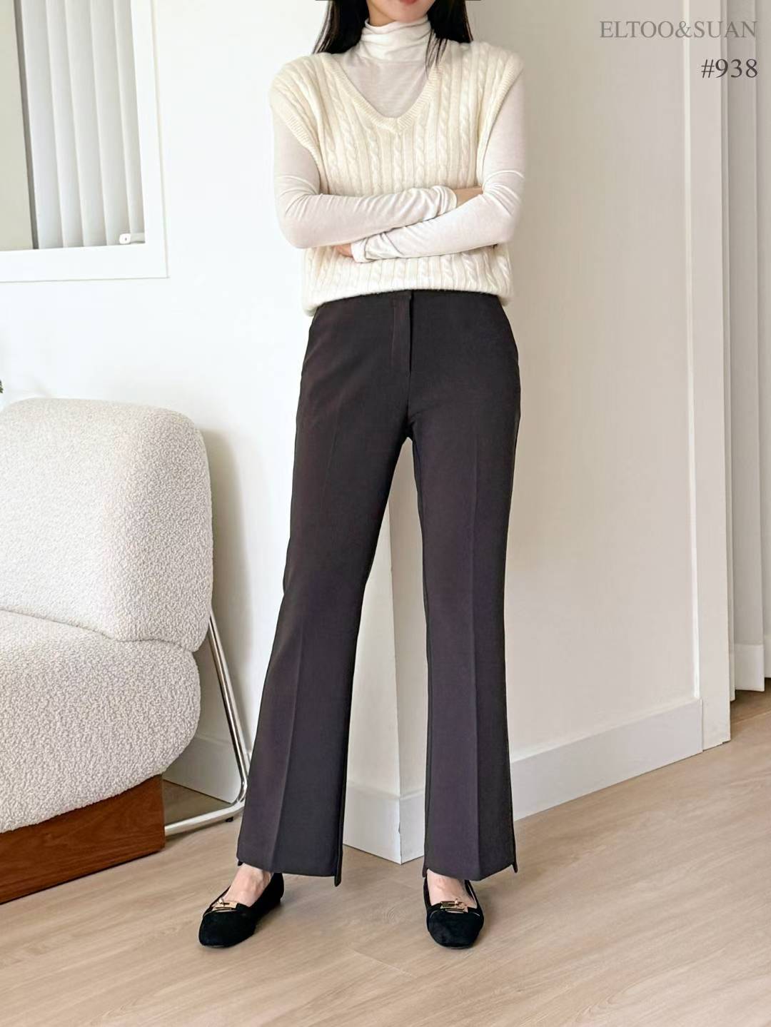 韩国东大门代购2025冬新款ELTOO SUAN 松紧腰喇叭裤西裤938