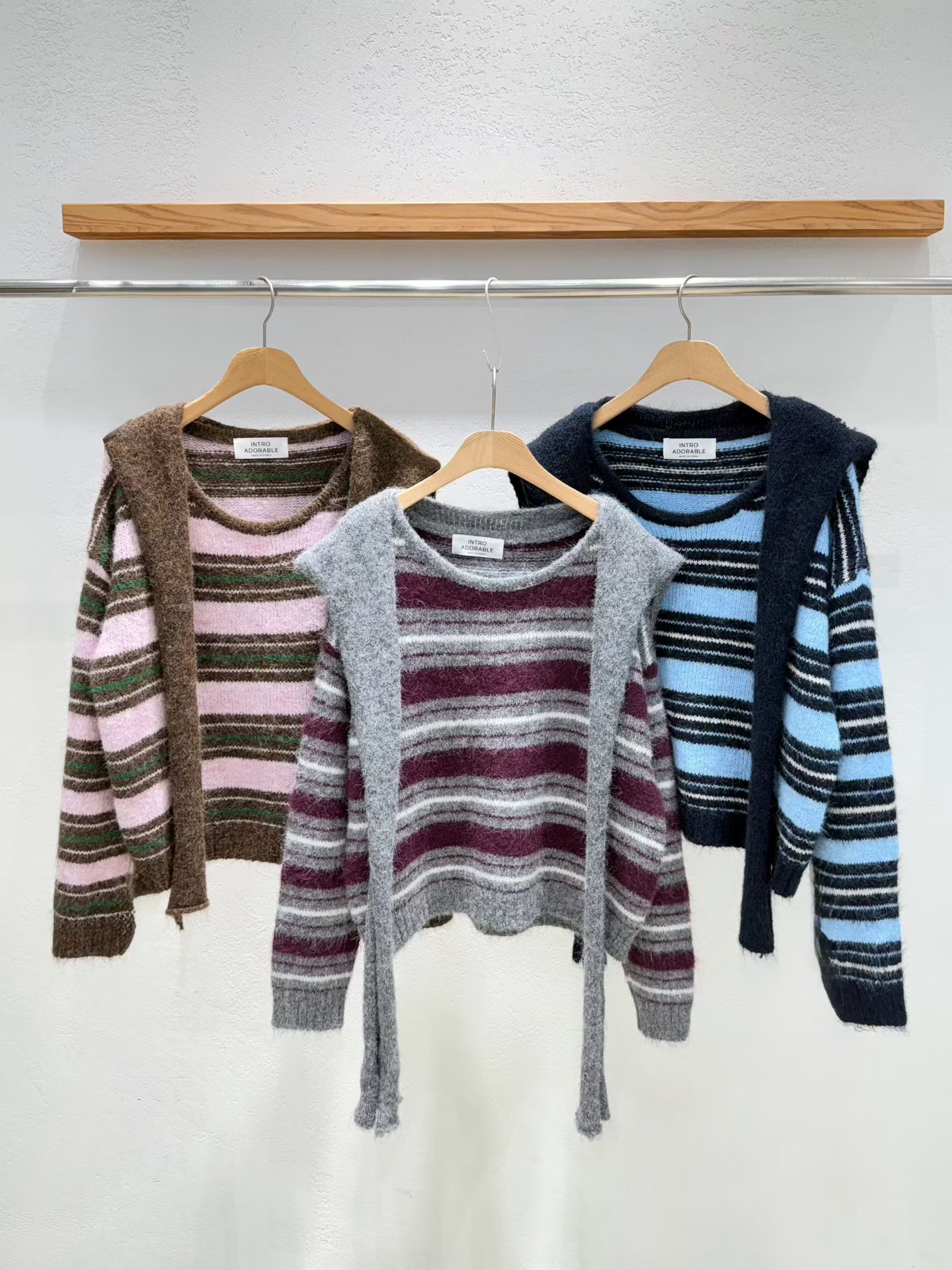 韩国东大门2025冬季新款INTRO时尚百搭条纹披肩针织衫毛衣