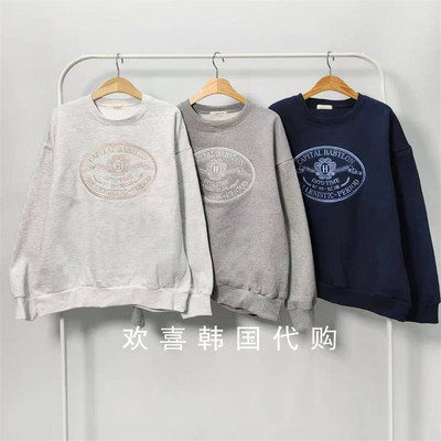 韩国东大门2025冬季新品sienne个性休闲百搭圆领英文字母加绒卫衣