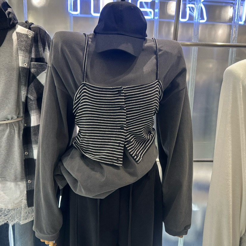 现韩国东大门2026春季新品hertz时尚百搭条纹吊带长袖T恤,女装/女士精品,T恤,淘宝优惠券,粉丝福利购,淘宝优惠卷