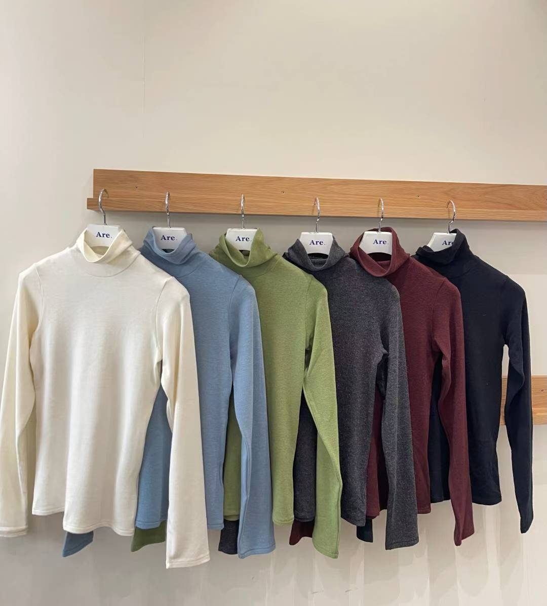 韩国东大门2025冬季新品are时尚百搭高领纯色打底衫