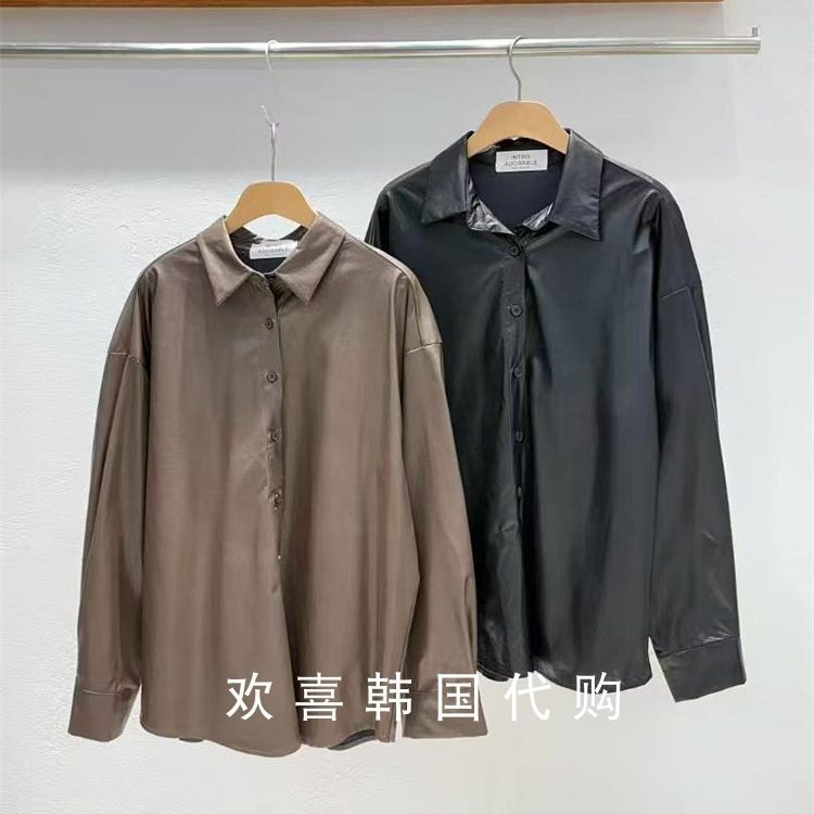 韩国东大门2025秋季新品Intro Adorable简洁纯色翻领宽松长袖衬衫