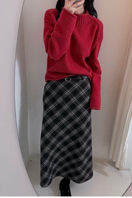 韩国东大门2025冬季新款Legacy bone时尚百搭卷边圆领针织衫毛衣