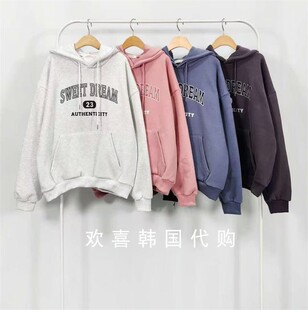 韩国东大门2025冬季新品sienne简约休闲日常百搭连帽字母加绒卫衣