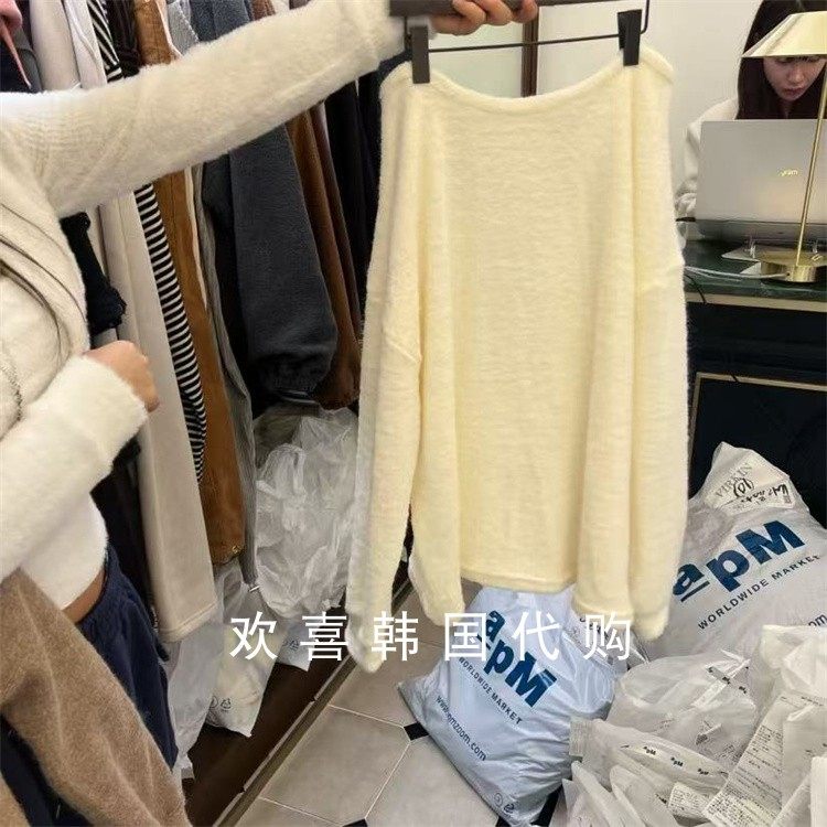 韩国东大门2025冬季新品VIRKIN简约慵懒净版纯色宽松长袖针织毛衣