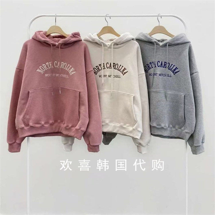 韩国东大门2025冬季新品sienne运动风休闲字母连帽宽松加绒卫衣