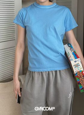 韩国东大门代购2026夏季新款GVR时尚百搭纯色圆领短袖T恤女