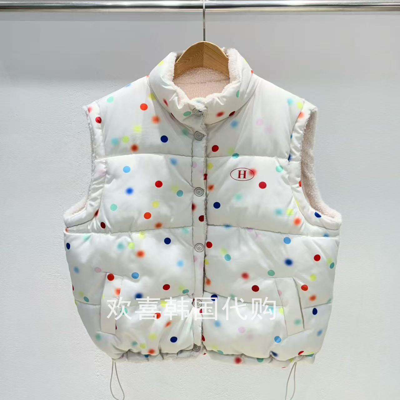 韩国东大门2025冬季新款INTRO 时尚立领纽扣彩色波点两面穿马甲