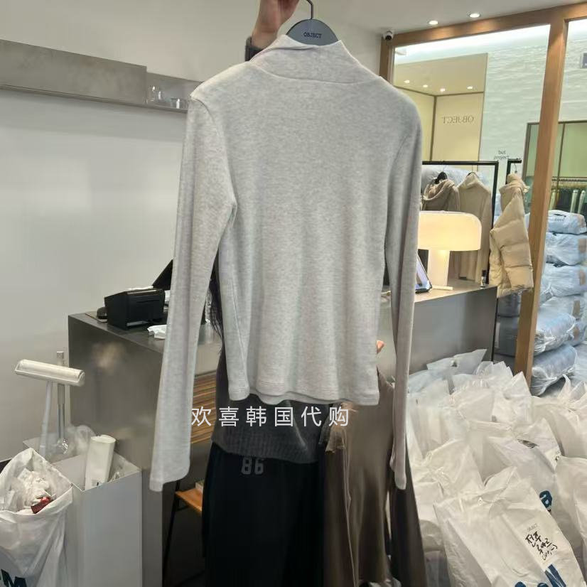 韩国东大门2025冬季新品OBJECT 简约休闲纯色高领连帽长袖T恤
