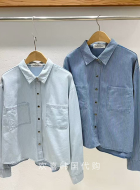 韩国东大门2026春季新款INTRO简约时尚休闲百搭翻领纯色牛仔衬衫