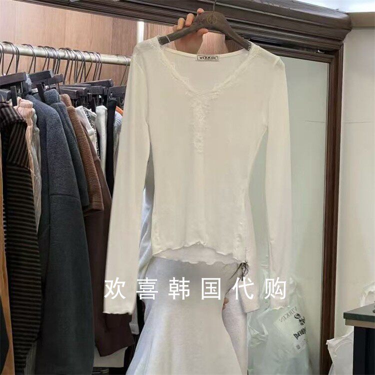 韩国东大门2025冬季新品VIRKIN设计感时尚百搭纯色显瘦长袖T恤