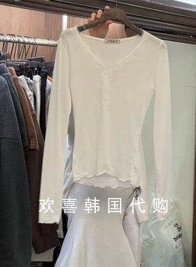 韩国东大门2025冬季新品VIRKIN设计感时尚百搭纯色显瘦长袖T恤