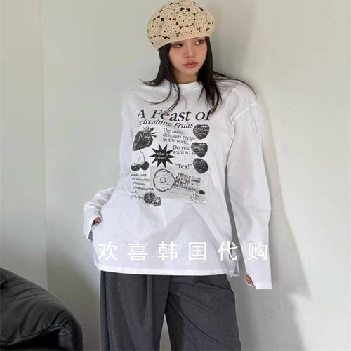 韩国东大门2025冬季新品sienne日常百搭印花宽松休闲长袖上衣T恤