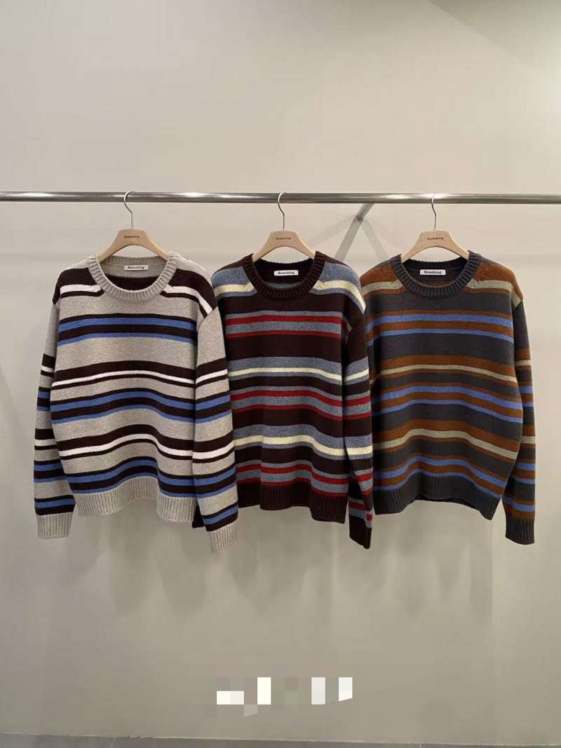 韩国东大门2025冬季新款remaking时尚百搭圆领条纹长袖针织衫毛衣