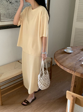 cobalt blue韩国东大门代购2025夏新宽松镂空短袖T恤半身裙套装女