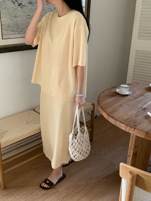 cobalt blue韩国东大门代购2025夏新宽松镂空短袖T恤半身裙套装女