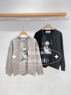韩国东大门2026春季新品INTRO时尚百搭圆领长袖卡通印花卫衣