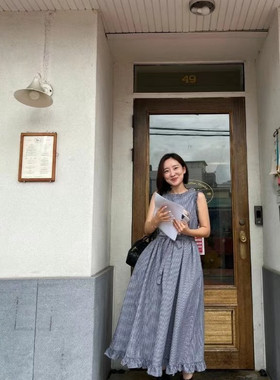 STYLE LOUNGE 韩国东大门代购 甜美木耳边无袖纹理气质连衣裙女