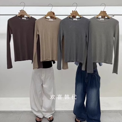 韩国东大门2025秋季新品TOOGOOD复古日常百搭简约纯色休闲长袖T恤