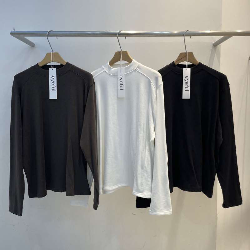 韩国东大门2025冬新款eyeful休闲圆领纯色百搭长袖磨毛打底T恤