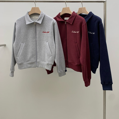 韩国东大门2025冬新品Legacy bone休闲百搭纯色拉链加绒卫衣外套