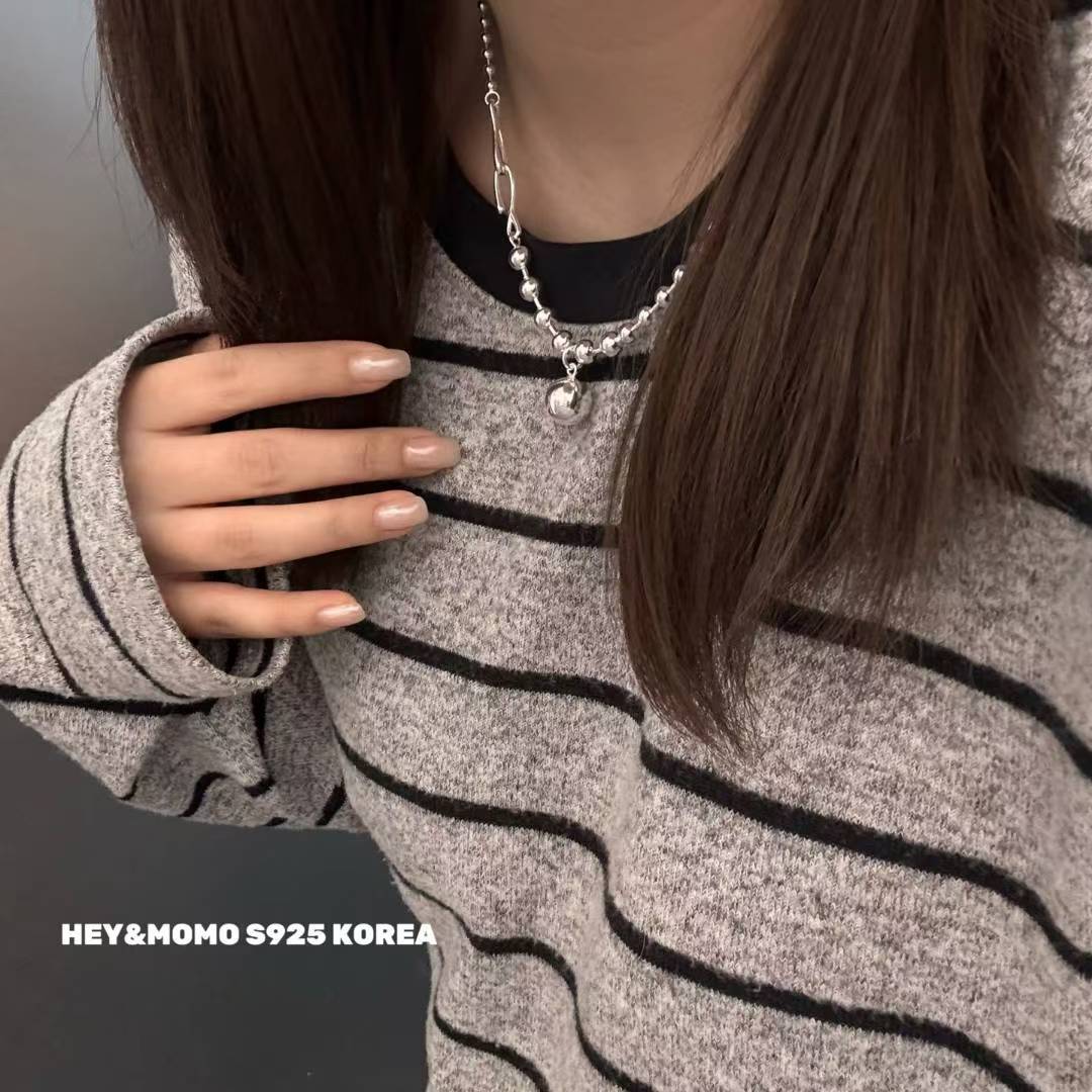 韩国东大门2025冬季新款时尚925银圆球项链