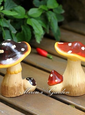 美式乡村风陶瓷蘑菇工艺品