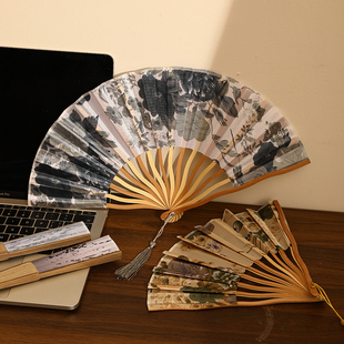 扇 小众高级复古水墨折扇创意拍照便携小扇子古代日式 新款 2024夏季
