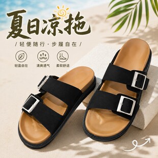 凉鞋女款平底夏外穿法式休闲风可下水百搭鞋子复古韩版海边沙滩鞋
