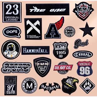 补羽绒服的布贴破洞破洞贴章运动裤羽绒服商标黑色刺绣徽章布贴无