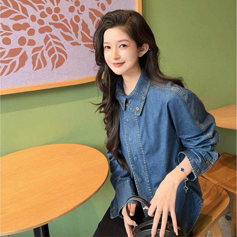 阿玛施女装正品2026年春季新款时尚设计感长袖牛仔衬衫外套130185