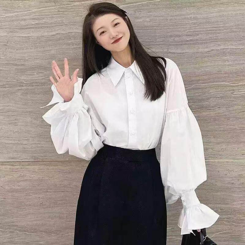 阿玛施女装正品2026春装新款百搭气质减龄泡泡喇叭袖衬衫5301042