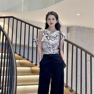 阿玛施女装商场同款2026夏新款印花不规则无袖T恤上衣130013