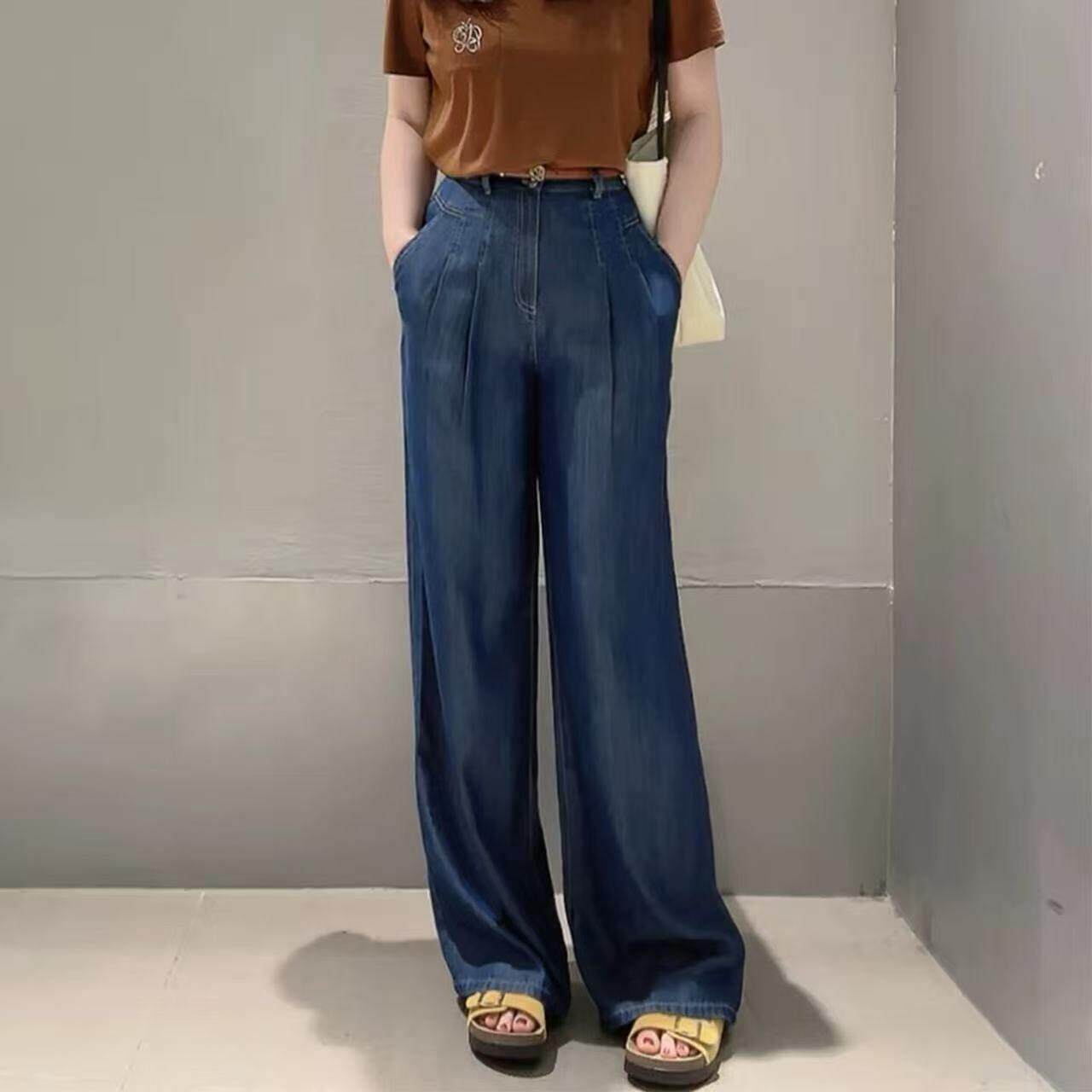 阿玛施女装正品2026夏装新款百搭冰丝宽松直筒裤牛仔裤女5100587