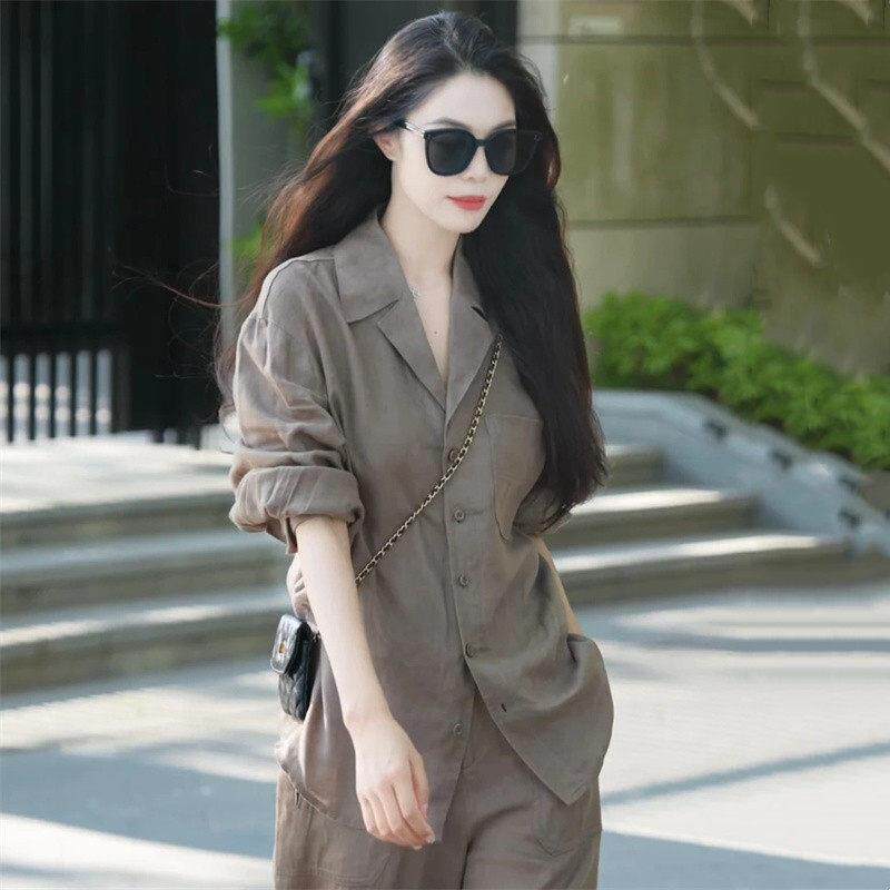 阿玛施女装正品商场同款2026夏新款西装领亚麻长袖衬衫上衣530065