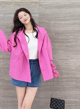 阿玛施女装户外休闲防风军绿色连帽短外套2026春轻薄夹克5400865