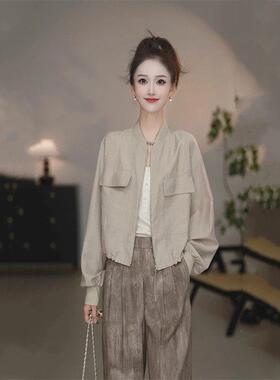 阿玛施女装正品2026春夏季新款肌理感立领轻薄防晒衫短外套540014