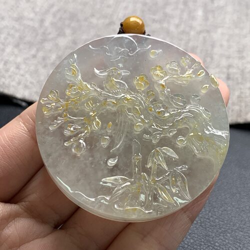 天然A货缅甸翡翠 喜鹊牌 尺寸 : 52.1-9.8