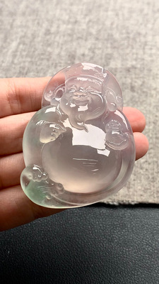 天然A货缅甸翡翠 财神 尺寸 : 59.3-43.9-14