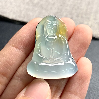 天然A货缅甸翡翠 黄翡观音 尺寸 : 34.2-26-3.9