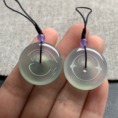 天然A货缅甸翡翠 平安扣一对 尺寸 : 23.3-4.6 / 23.5-4.7