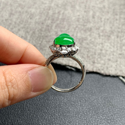 天然A货缅甸翡翠葫芦戒指整体19.6-14.5-10.9圈口14.5内径17.7