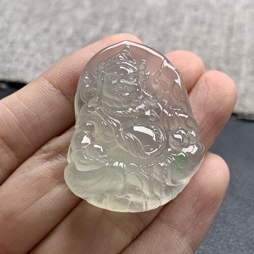 天然A货缅甸翡翠 黄财神 尺寸 : 36.5-29.3-11