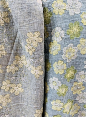纯棉双色五瓣花色织提花双层纱盐缩布料清新田园风床品服装连衣裙