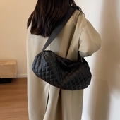 大容量包包女2025新款 单肩手提包百搭逛街旅行斜挎饺子包 菱格时尚