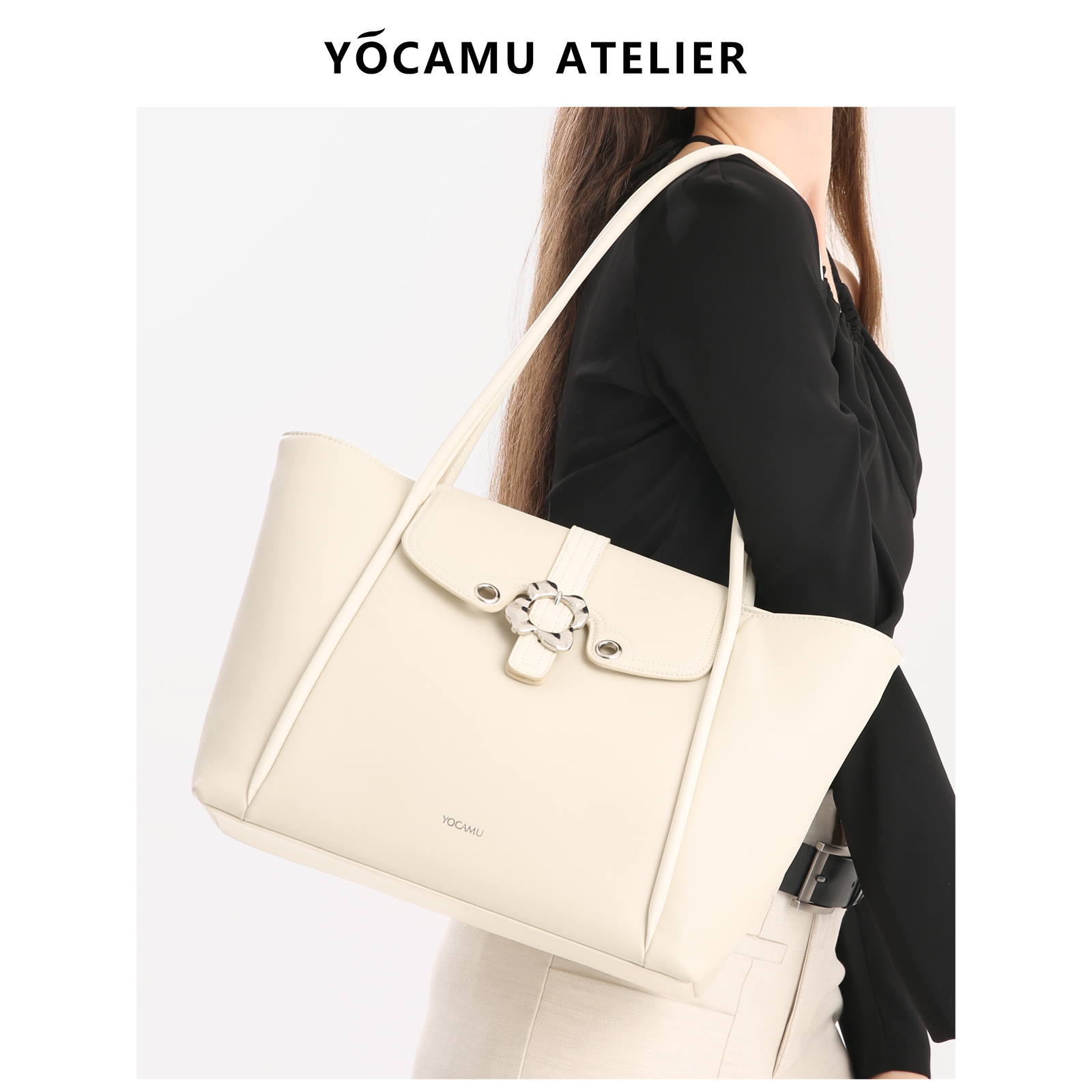 YOCAMU牛皮大容量托特包女2024新款休闲百搭高级感单肩大包通勤包