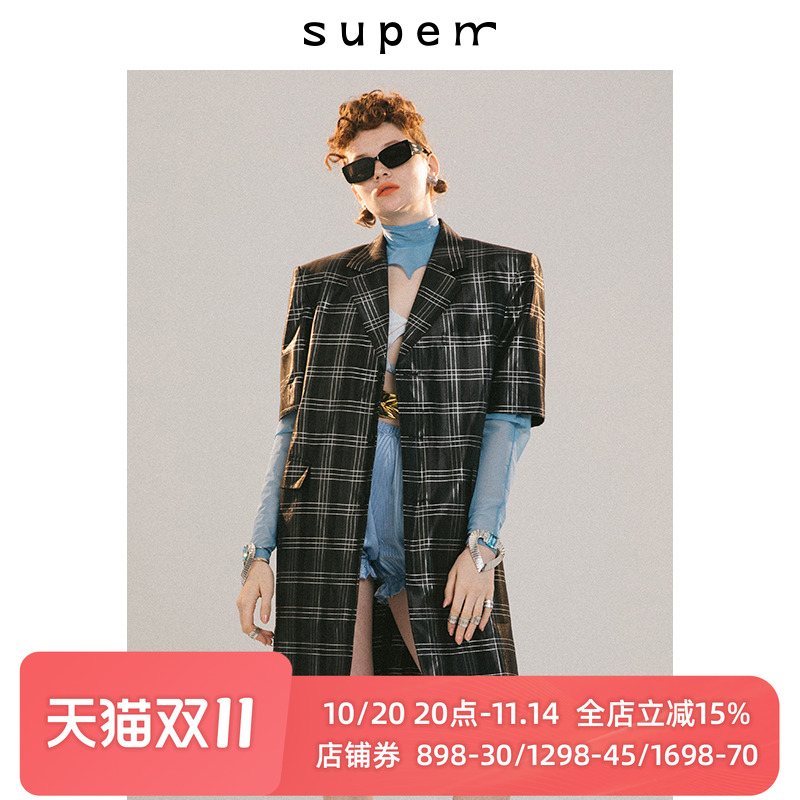 SUPERR外套黑底白线宽肩短袖