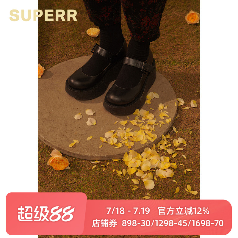 厚底黑色复古休闲大头玛丽珍皮鞋