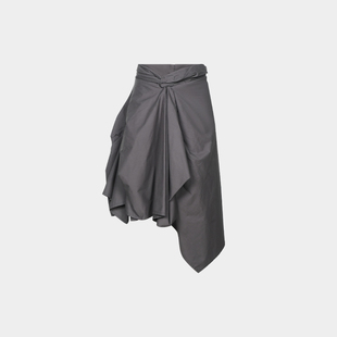 superr 半裙女百搭 灰色不规则下摆重工设计感抽褶斜腰头秋季