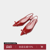 饰真皮尖头猫跟鞋 superr 百搭撞粉色立体蝴蝶结装 女